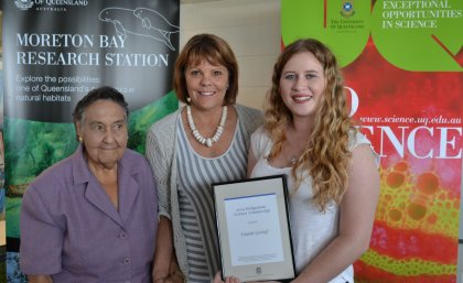 Indigenous elder Aunty Margaret, left, UQ Pro Vice-Chancellor (Indigenous Education) Professor Cindy Shannon and indigenous scholarship winner Taylah Gerloff. Indigenous elder Aunty Margaret, left, UQ Pro Vice-Chancellor (Indigenous Education) Professor Cindy Shannon and indigenous scholarship winner Taylah Gerloff.